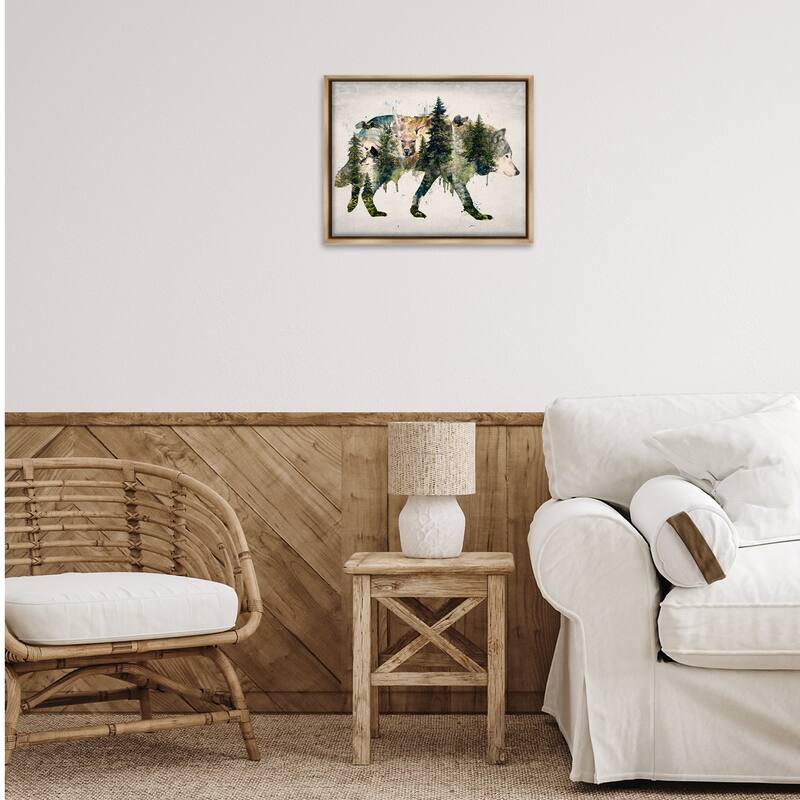 Stupell Woodland Wildlife Wolf Contour Framed Floater Canvas Wall Art Design By Barrett Biggers