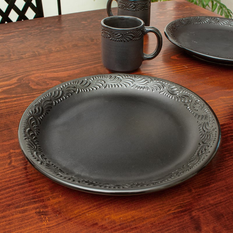 Novica Handmade Tradition In Black Ceramic Dinner Plates (Pair)