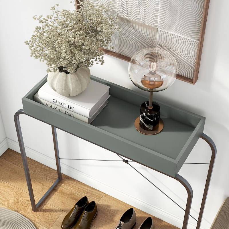 DH BASIC Modern Convenience Concepts Narrow Console Table with Shelf and Metal Legs by Denhour