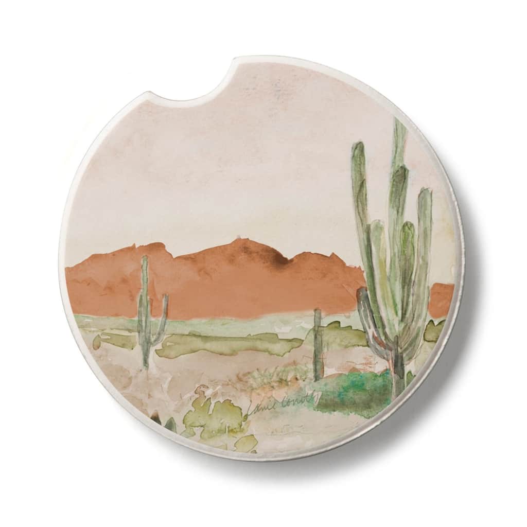 Morning Desert 2 Pack Absorbent Stone Coaster for Vehicle Cup Holder 2.6” Diameter Manufactured in The USA