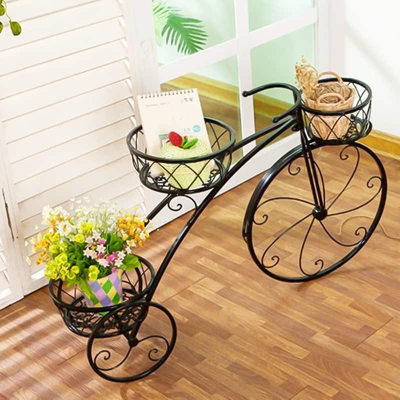 Tricycle Metal Plant Stand Flower Pot Cart Bicycle Holder Rack Garden - M