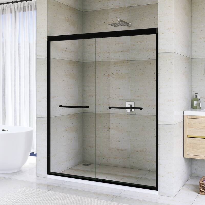 Double Sliding Framed Shower Door in Matte Black Finish