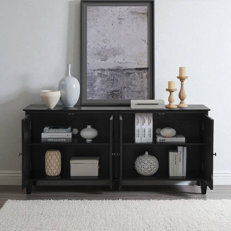 65.2" Mid-Century Modern Sideboard Buffet Cabinet with Adjustable Storage Shelf and Geometric Accent Doors for Kitchen