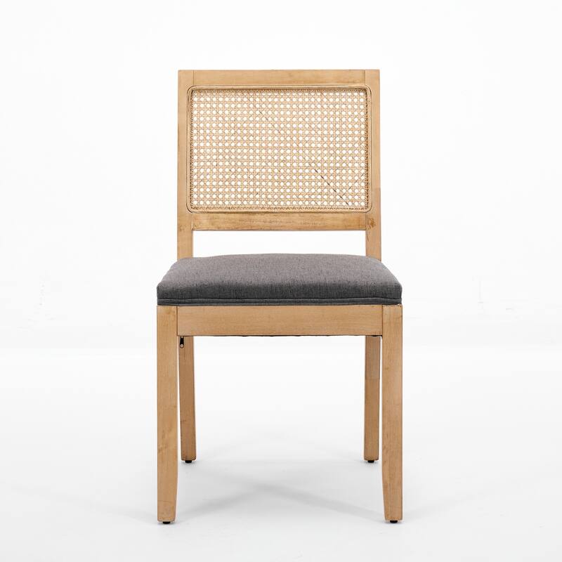 Farmhouse Rattan Dining Chairs with Natural Hardwood Frame (Set of 2)