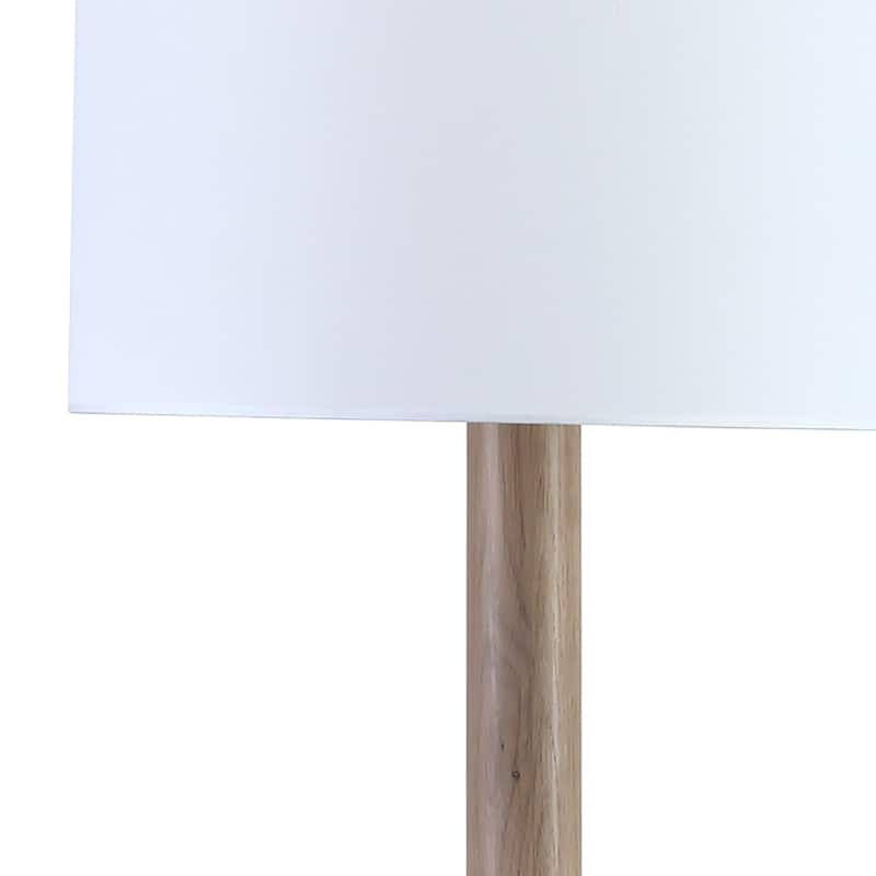 Dalin 70" Tall Modern Oak Carved Floor Lamp with White Drum Shade - Brown