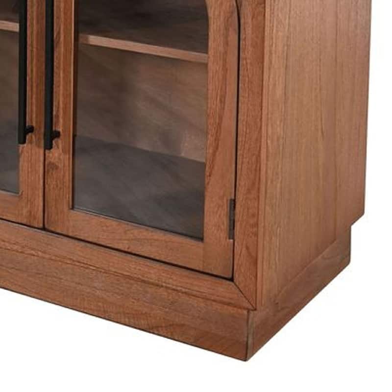 Cally Accent Cabinet, 4 Glass Doors, Black Metal, Brown Solid Mindy Wood