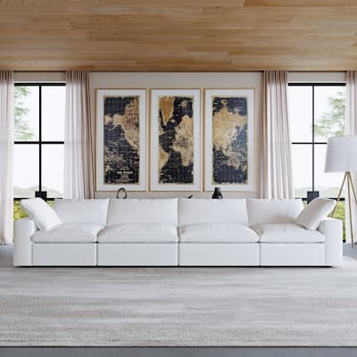 160.6" Modern Linen Upholstered Sofa Multiple Cushions Sectional Couch
