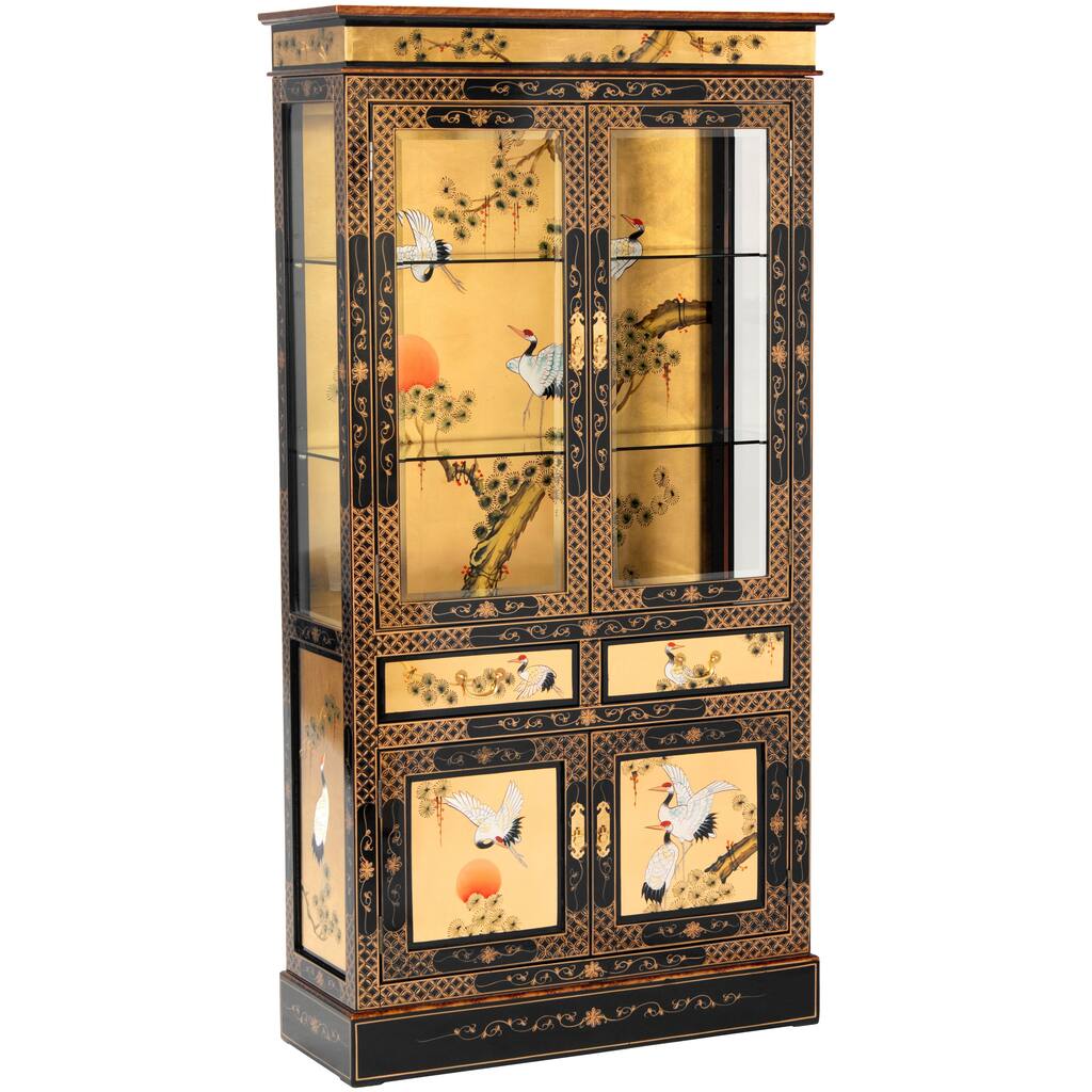 Gold Lacquer Curio Cabinet - Cranes