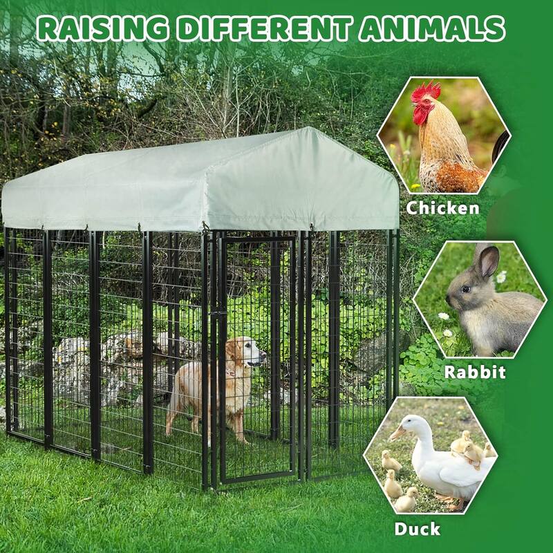 BOSSIN Large Outdoor Dog Kennel Galvanized Steel Fence with UV-Resistant Oxford Cloth Roof & Secure Lock
