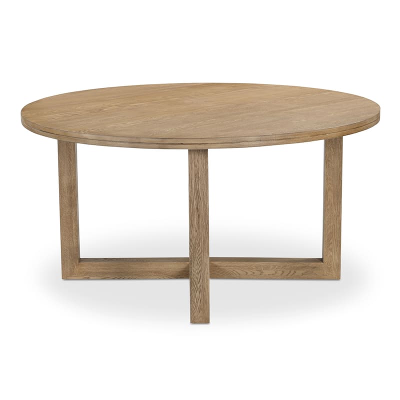 NADAAL STUDIOS Arlisse Dining Table for 6, Round Oak Wood Top, Dual-Layer Top with V-Groove Iron Crossing Base, Dark Brown