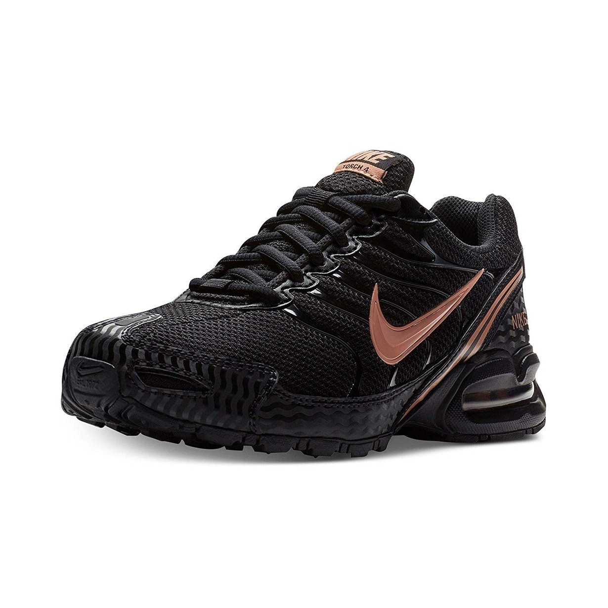 nike rose gold and black shoes