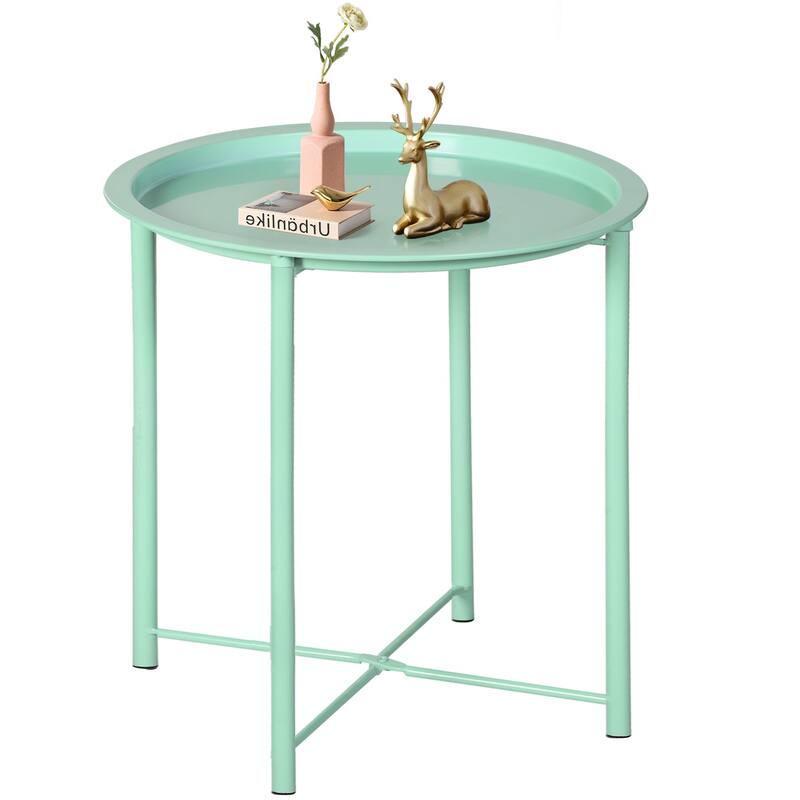 Folding Round TV Tray Table, Small Round Steel Side Table, No Assembly Required - 18.5 x 18.5 x 19.7 in