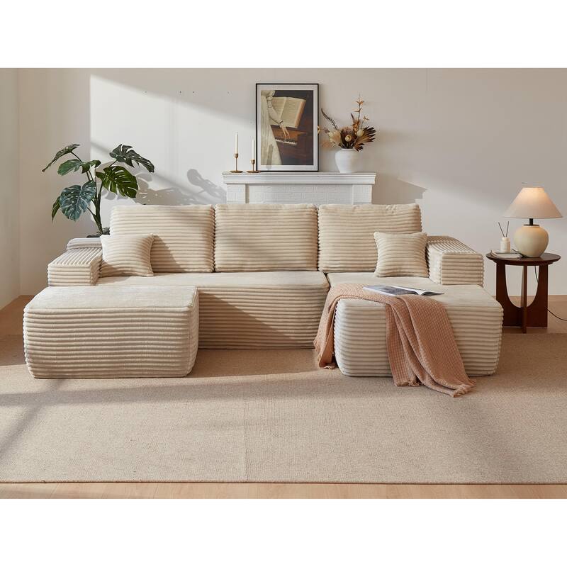 104"Cloud Sectional Couch with U-Shaped Chaise,and Side Pockets,Modern Modular Sofa with Deep Seat, Upholstered - Beige