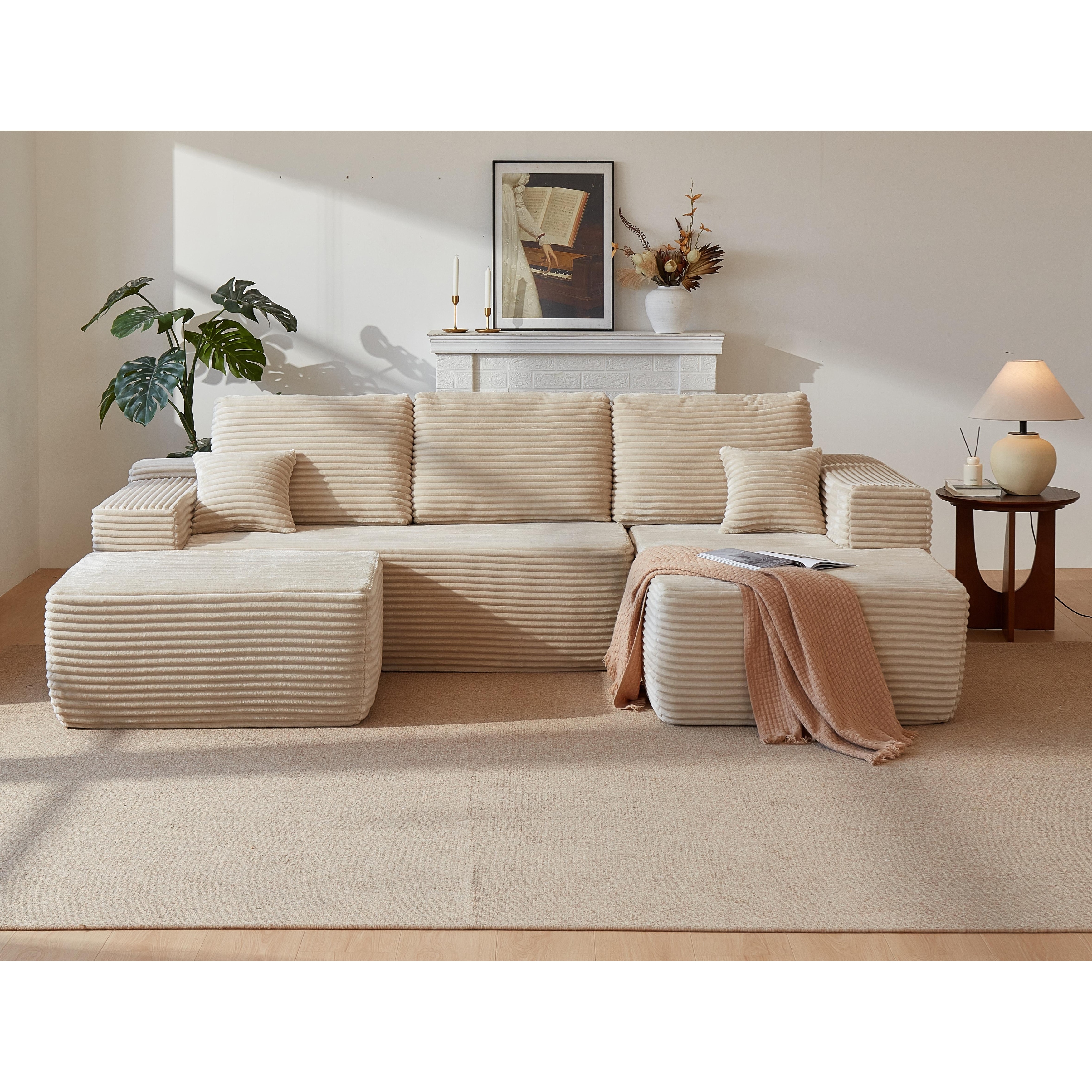 104"Cloud Sectional Couch with U-Shaped Chaise,and Side Pockets,Modern Modular Sofa with Deep Seat, Upholstered
