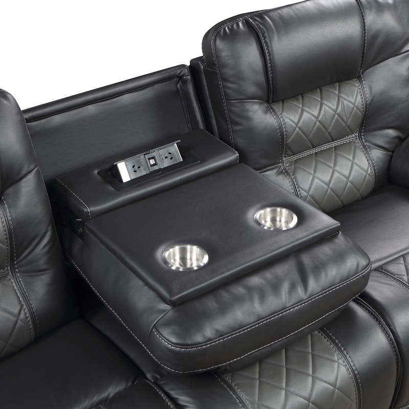 Emory Breathable Faux Leather Manual Double Reclining Sofa