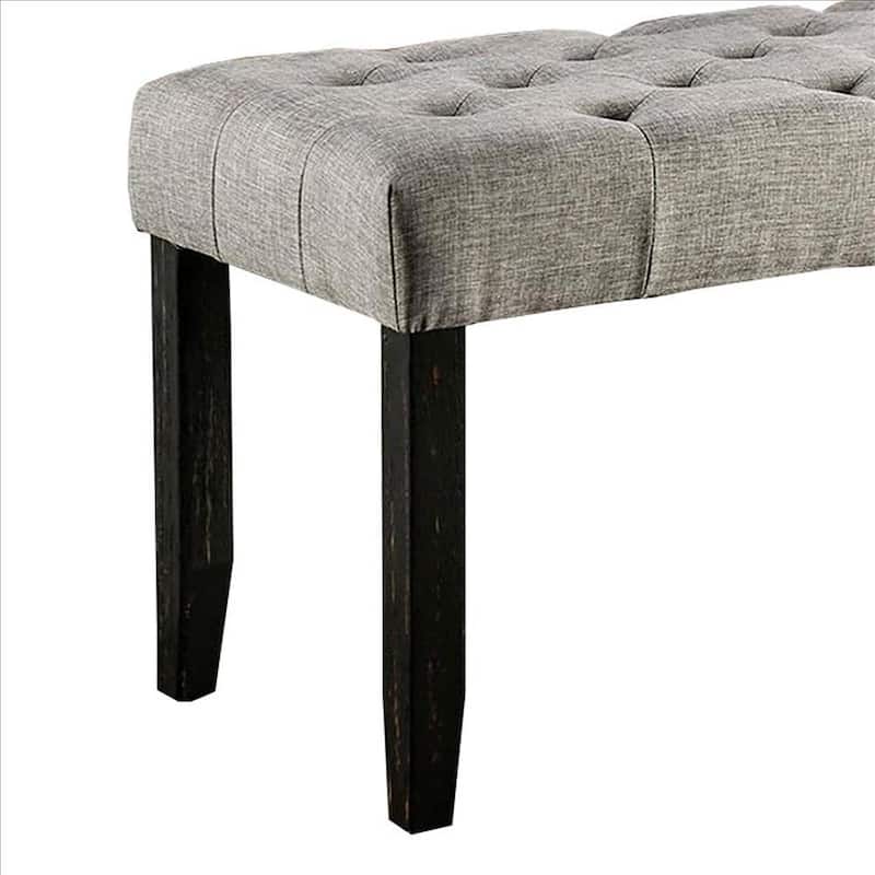 48 Inches Bench with Tufted Seat and Chamfered Legs, Light Gray - 19.5 H x 48 W x 16 L Inches