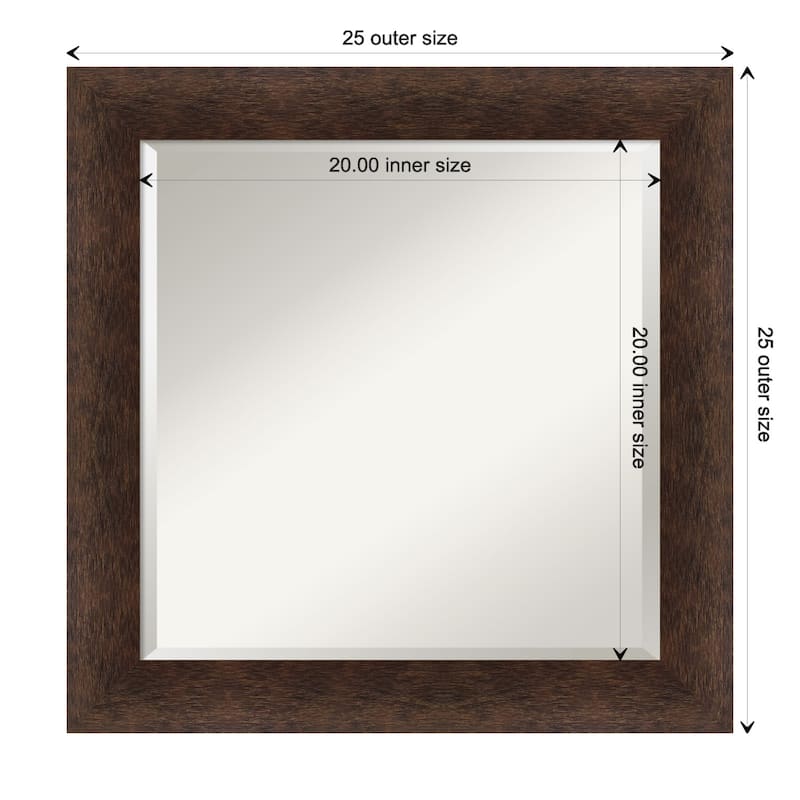 Warm Walnut Beveled Wood Framed Bathroom Vanity Wall Mirror - Warm Walnut - Glass Size 20x20
