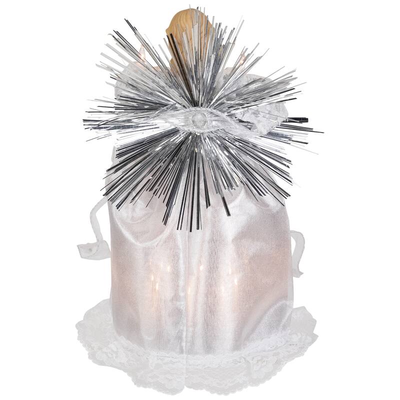Lighted Angel with Candle Christmas Tree Topper - 10.5” - Silver - Clear Lights