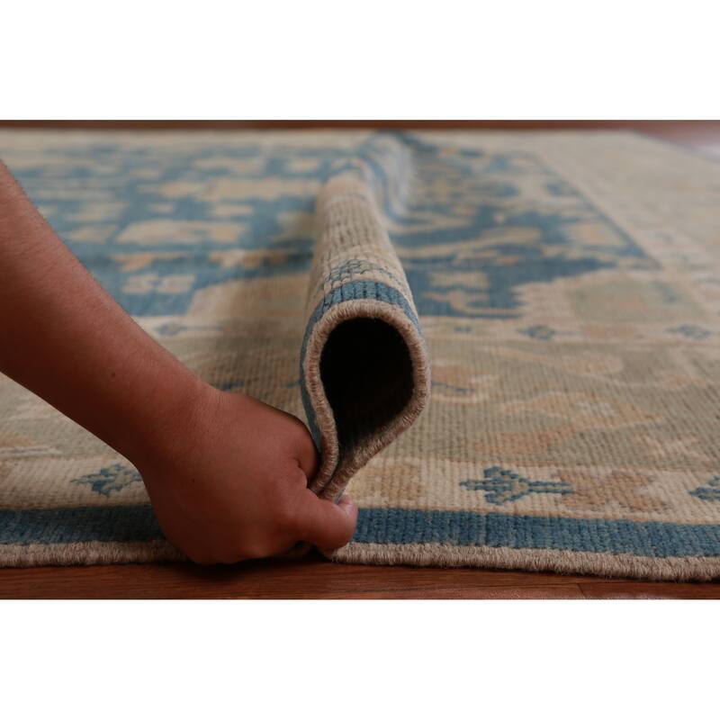 Hand Knotted Oriental 100% Wool Carpet Transitional All-Over Navy Blue & Blues Oushak Area Rug - 12' 0'' X 8' 9''