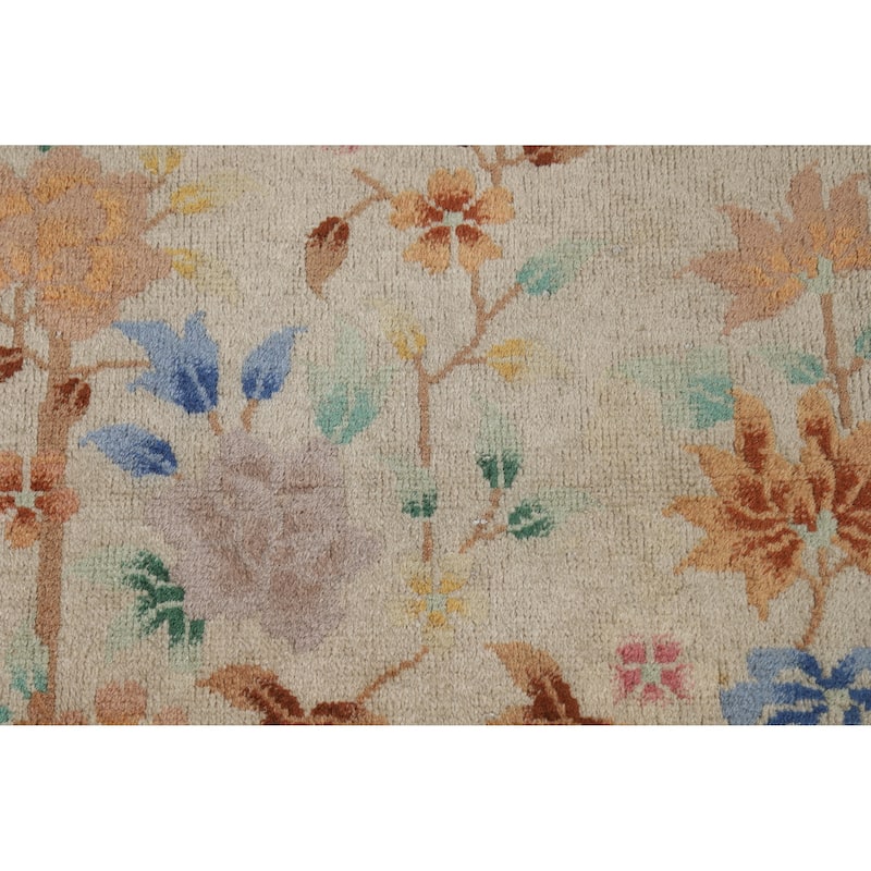 Vegetable Dye Art Deco Chinese Vintage Runner Hand-Knotted Wool Carpet - 3'0" x 11'8"