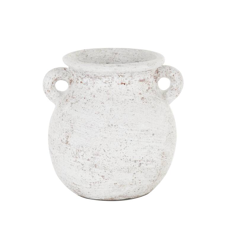 Ceramic Antique Style Textured Pot Decorative Vase with Handles - Cream - Roche River Decor - Cream