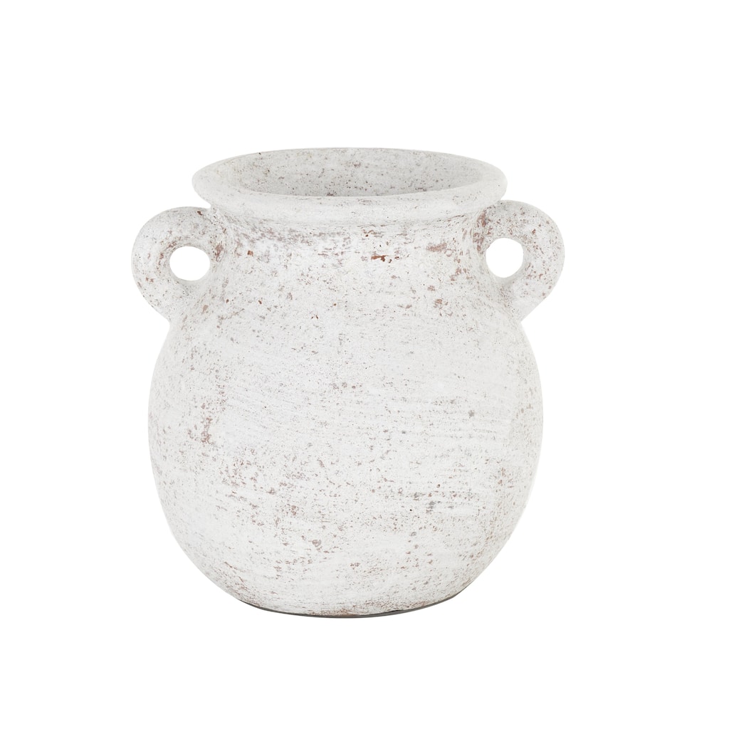 Ceramic Antique Style Textured Pot Decorative Vase with Handles - Cream - Roche River Decor