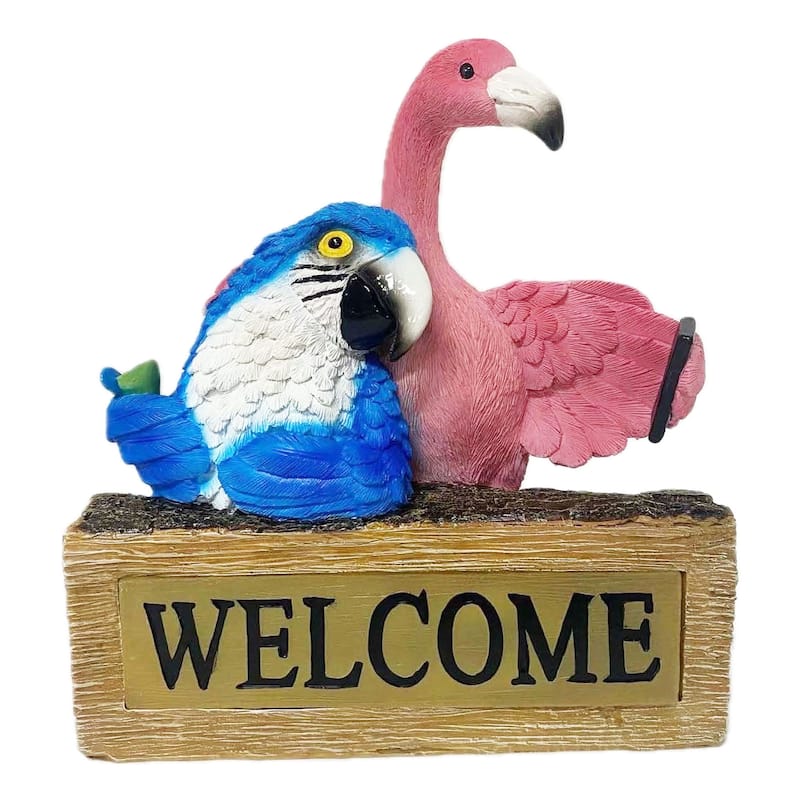 8.9" Resin Solar Flamingo and Parrot