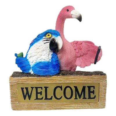 8.9" Resin Solar Flamingo and Parrot