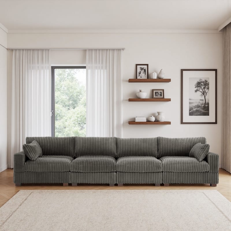 U-shaped Modular Sectional Set Upholstered Sofa Couch - 4-piece/Light Grey