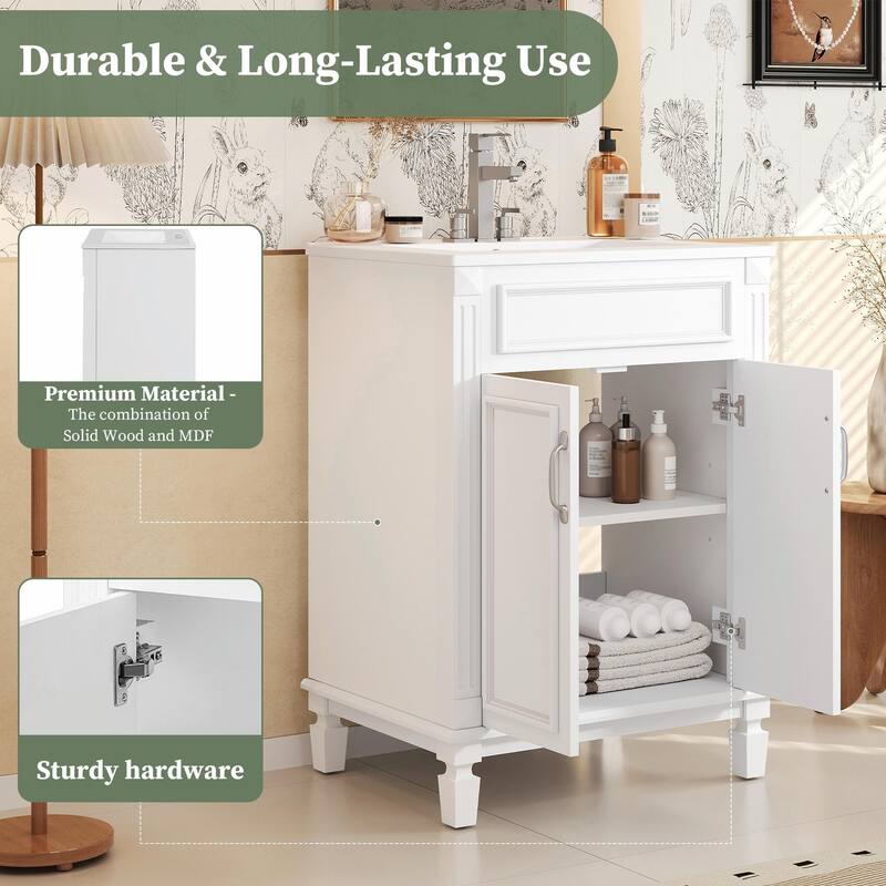 24'' Bathroom Vanity with Sink - Modern Storage Cabinet with 2 Soft-Closing Doors and Adjustable Shelf