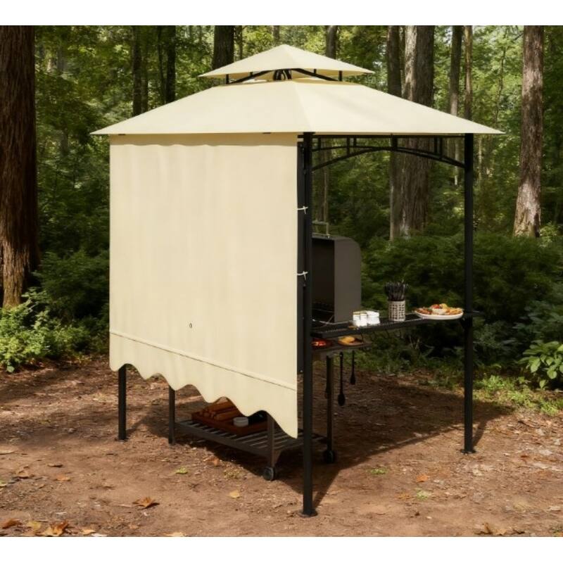 GDFStudio - Outdoor 8'x4.9' Double-Top Grill Gazebo with Adjustable Awning