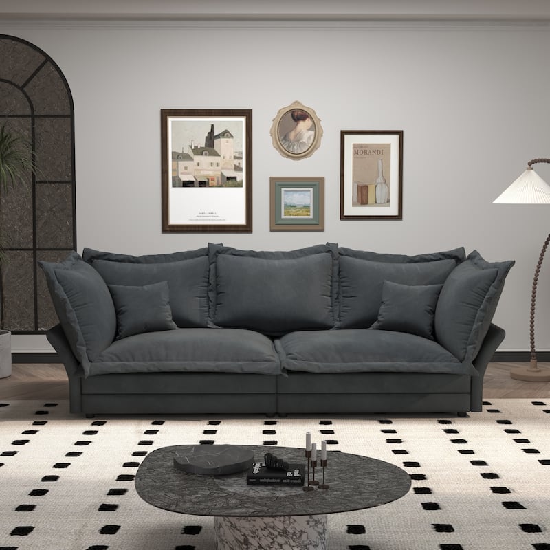 90.55" Modern Deep Seat Sofa Couches with Multiple Large Soft Pillows - Grey
