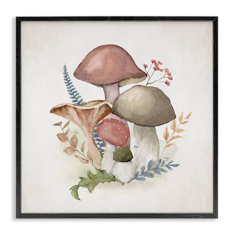 Stupell Pink Blooming Mushrooms Framed Giclee Art Design By Mollie B. - 12 x 12 - Black