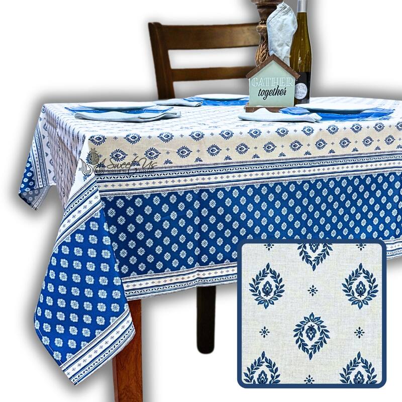 Wipeable Stain Resistant French Chateau Cotton Floral Tablecloth
