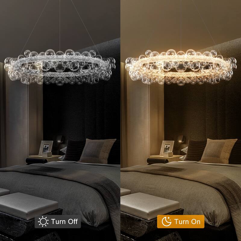 Crystal Bead LED Chandelier with Glass Globe, Adjustable