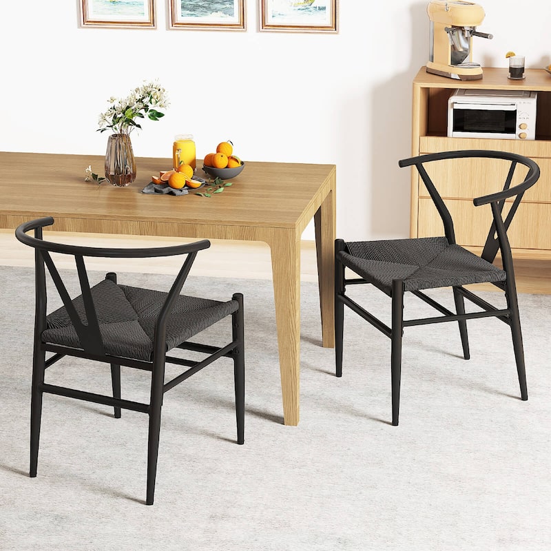 Costway Modern Dining Chair Set of 2/4 Weave Kitchen Armchairs with - See Details