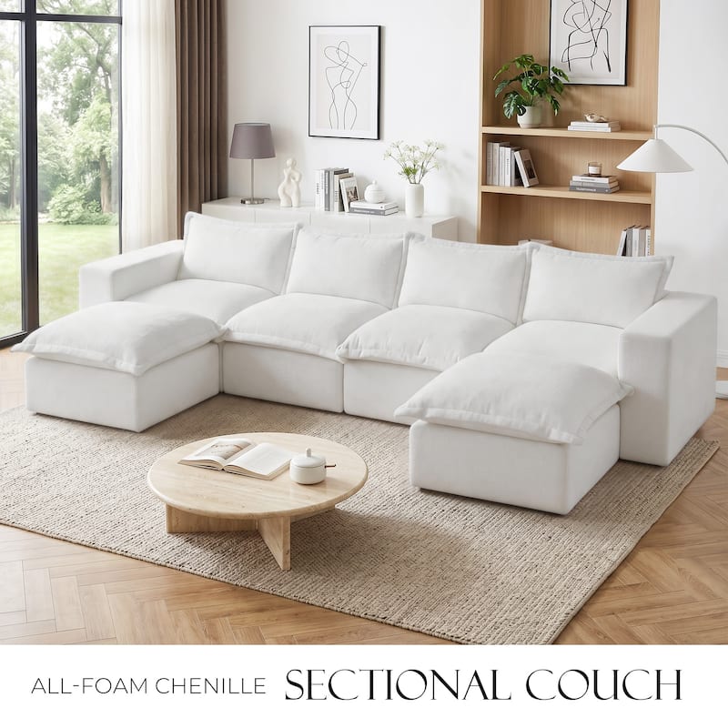 147.9'' W U-Shaped Modular Sectional Sofa Comfy Cloud Couch Chenille Sofa