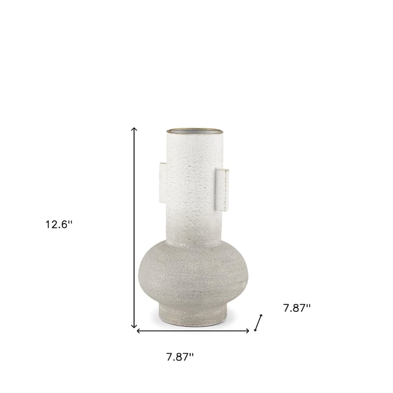 13" Off White And Gold Metal Table Vase - 7.87