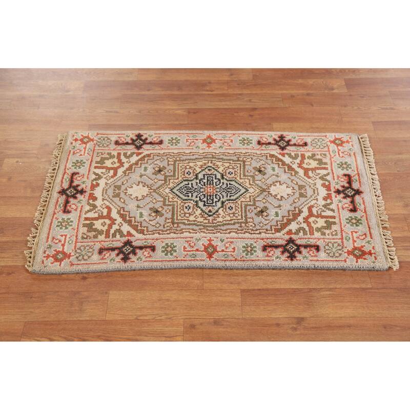 Hand Knotted Oriental 100% Wool Carpet Traditional Medallion Greys & Charcoal Heriz (serapi) Area Rug - 3' 0'' X 2' 0''