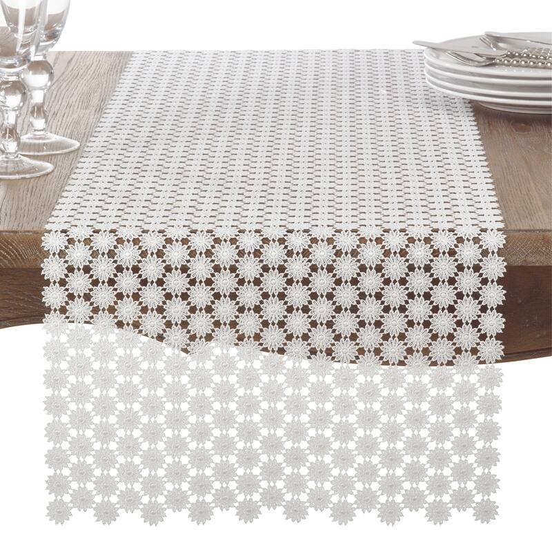 Openwork Floral Design Antique Style Lace Table Runner - Ivory - 16"x108"