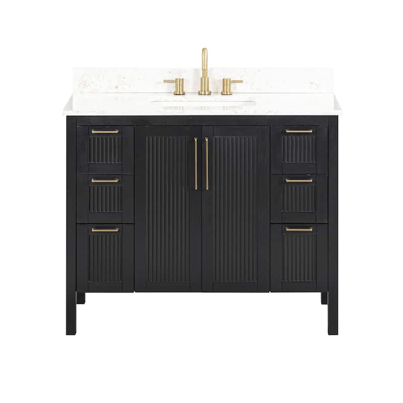 Luka Bathroom Vanity in Black Oak with Alluring Quartz Top