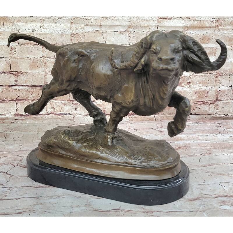 Running Water Buffalo Bull Bronze Sculpture Statue African Asian Wildlife Original Art