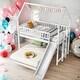 preview thumbnail 1 of 24, Twin over Full House Bunk Bed with Slide and Built-in Ladder, Full-Length Guardrail,High-quality Solid Pine Wood,2 Color White
