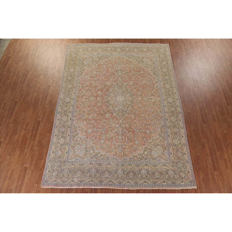 Hand Knotted Oriental 100% Wool Carpet Traditional Floral Oranges & Rust Mashad Area Rug - 12' 9'' X 9' 3''