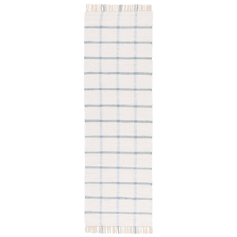 SAFAVIEH Handmade Montauk Espedita Cotton Rug - 2'3" x 8' Runner - Ivory/Blue