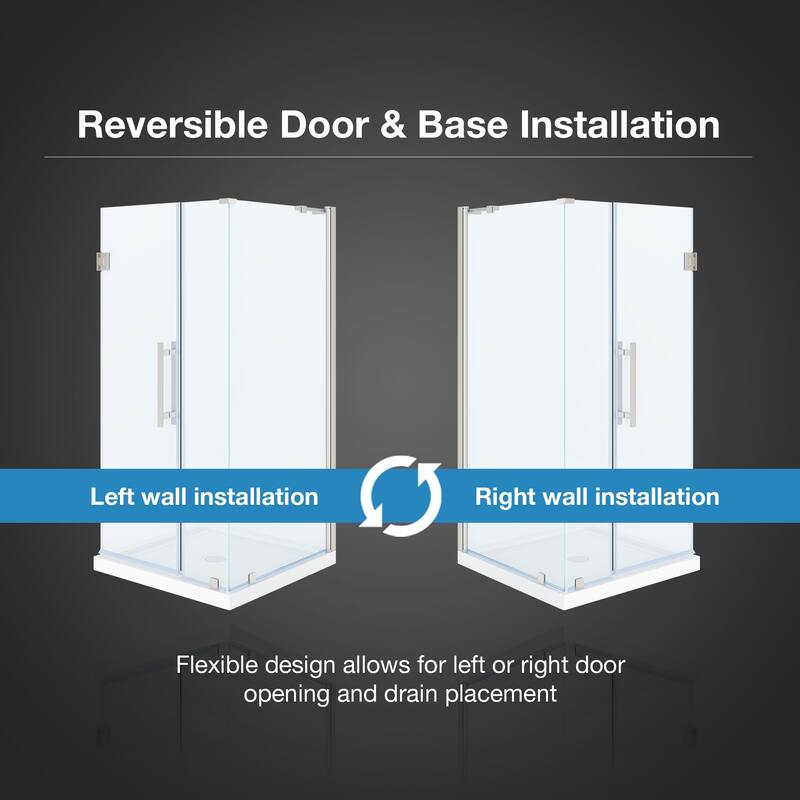 OVE Decors Panama Corner Frameless Pivot Hinge Shower Door Kit with Base Pan, 2025