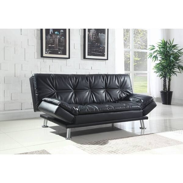 slide 2 of 9, Larkin Upholstered Sofa Bed with Metal Legs Black