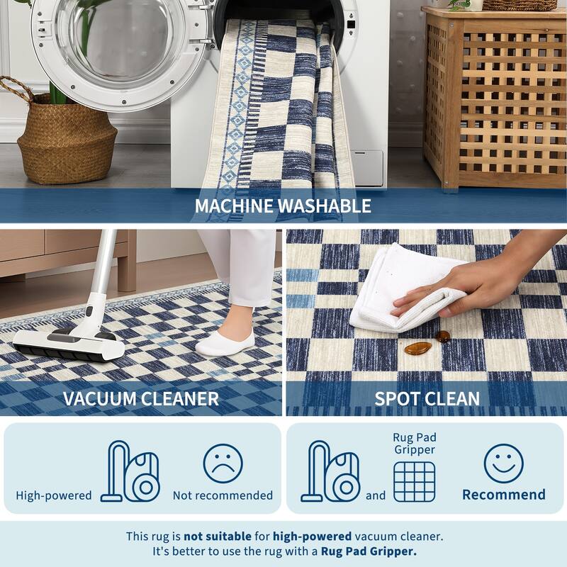 Checkered Area Rugs for Living Room Soft Modern Geometric Rug Non-Slip Low Pile Carpet for Bedroom, Dining Room