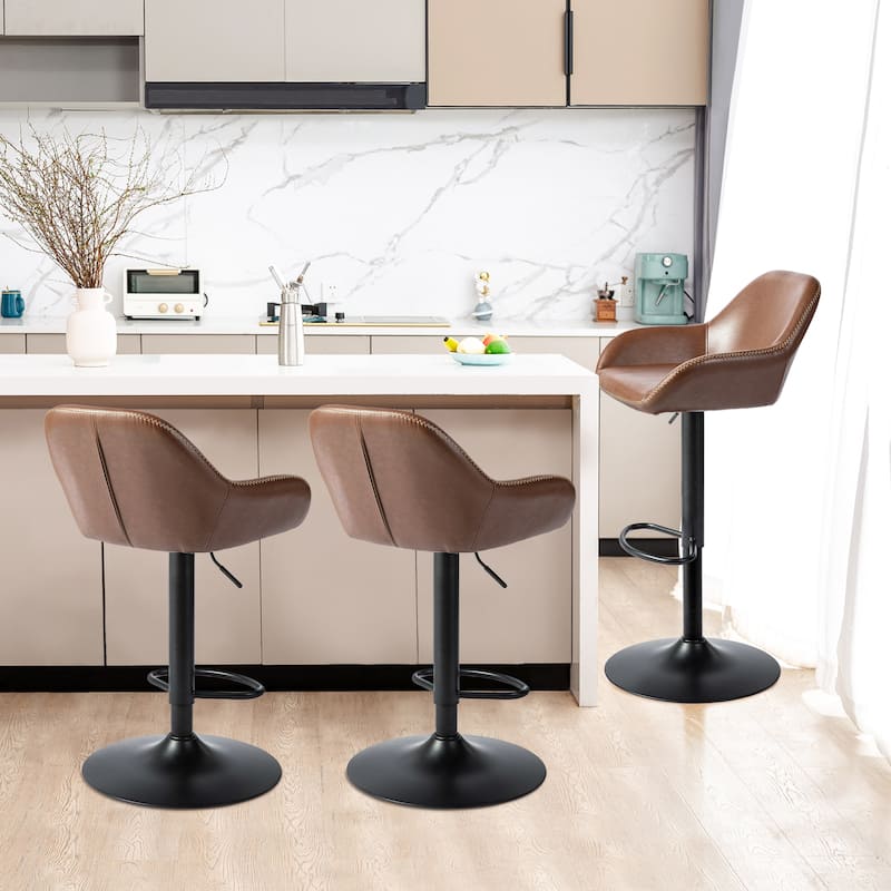 Glitzhome Set of 3 Mid-Century Modern Adjustable Swivel Bar Stools - Set of 3 - Brown