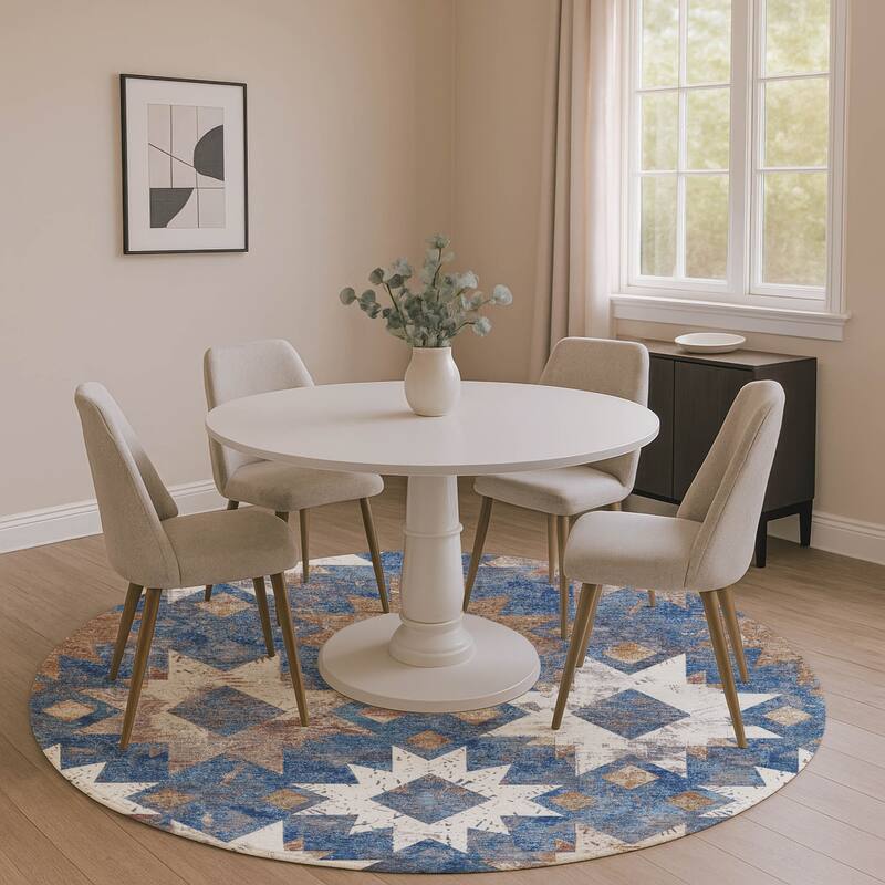 Premium Washable Super Soft Global Imprints Mayfield Rug - Blue - 8' x 8'